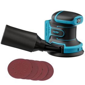 5 Inch Random Orbital Sander, Makita18v Battery Compatible, Cordless Handheld Sander With 2.0Ah Battery & Charger Kit, Brushless, 6 Speed Variabl (Color: Blue)