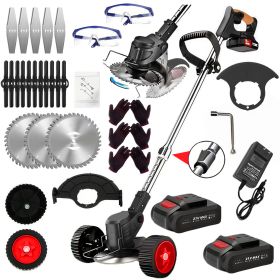 21V Electric Weed Eater With Wheels,Cordless Battery Weed Wacker With Charger, 2Batteries,3 In 1 Brush Cutter String Trimmer Grass Trimmer Lawn M (Color: BLACK)